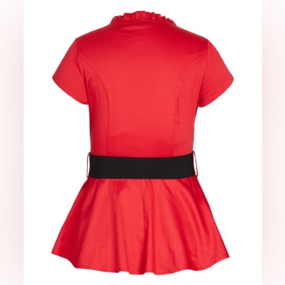 City Chic Plus Size Belted Peplum Rockabilly Top in Red/Black (Sweet Swallow) - Picture 2 of 9